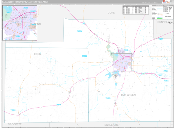 San Angelo, TX Metro Area Wall Map